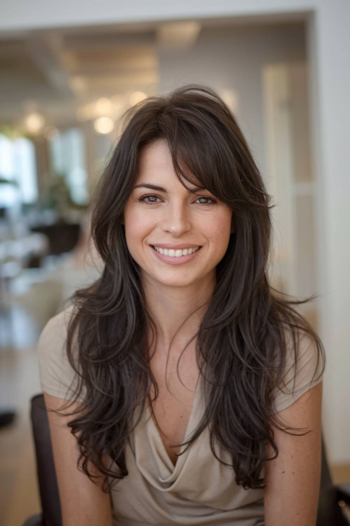 15+ Beautiful Long Layered Haircuts with Side Bangs for 2025