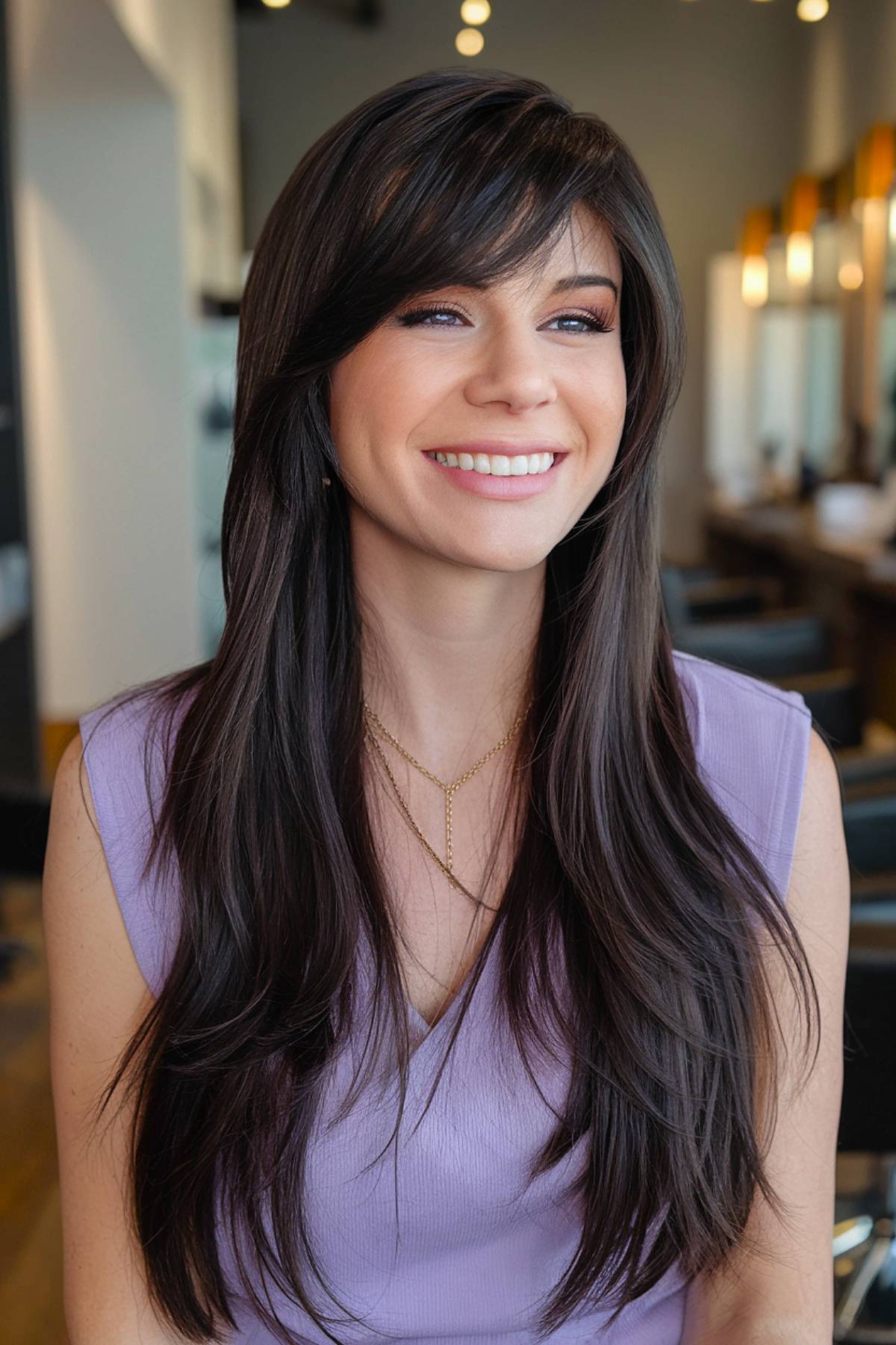 15+ Beautiful Long Layered Haircuts with Side Bangs for 2025