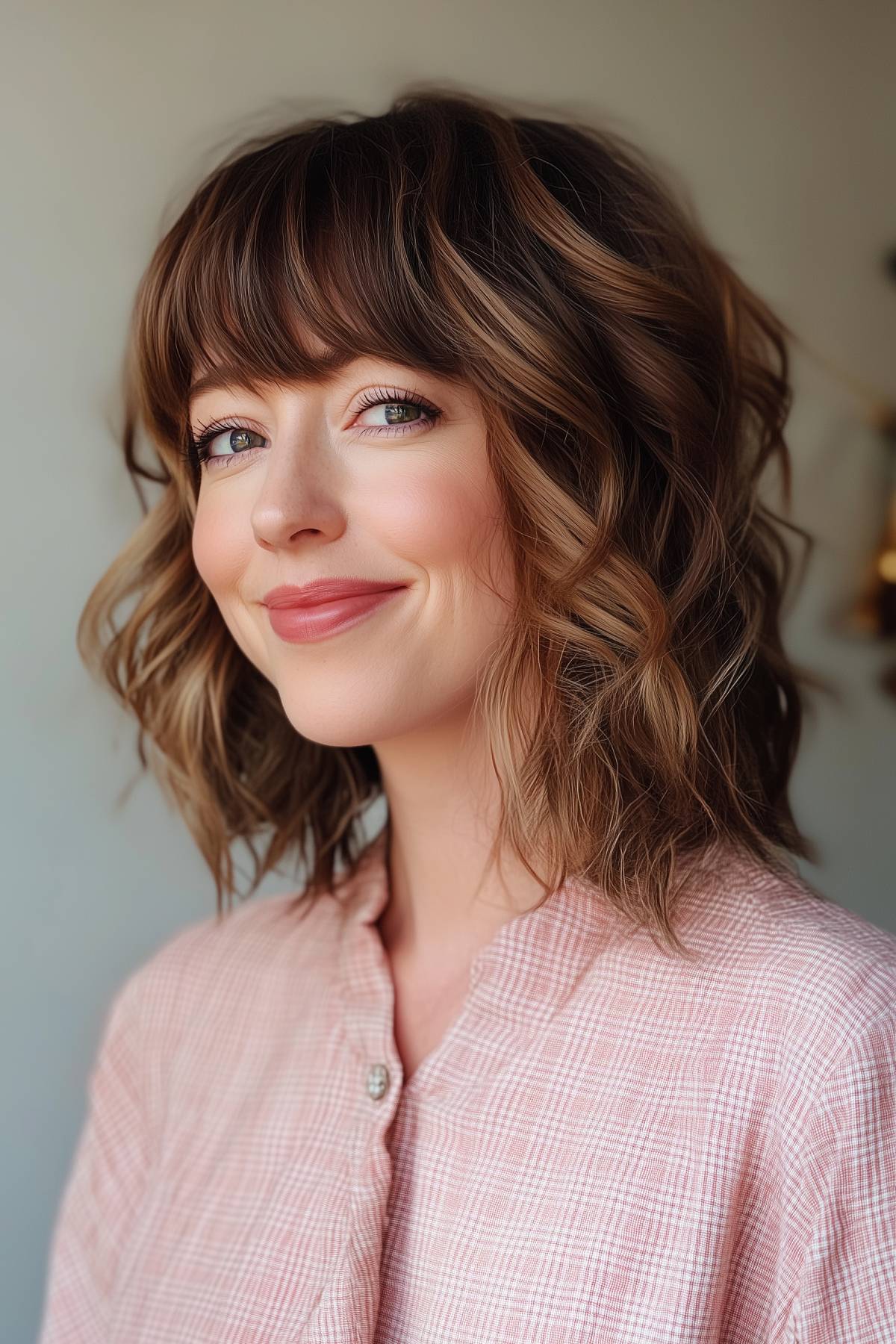 25 Shaggy Lob with Bangs That Flatter Round Faces Perfectly