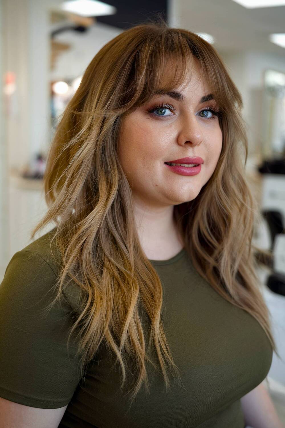 15+ Flattering Wavy Hair with Bangs Styles for Round Faces in 2025