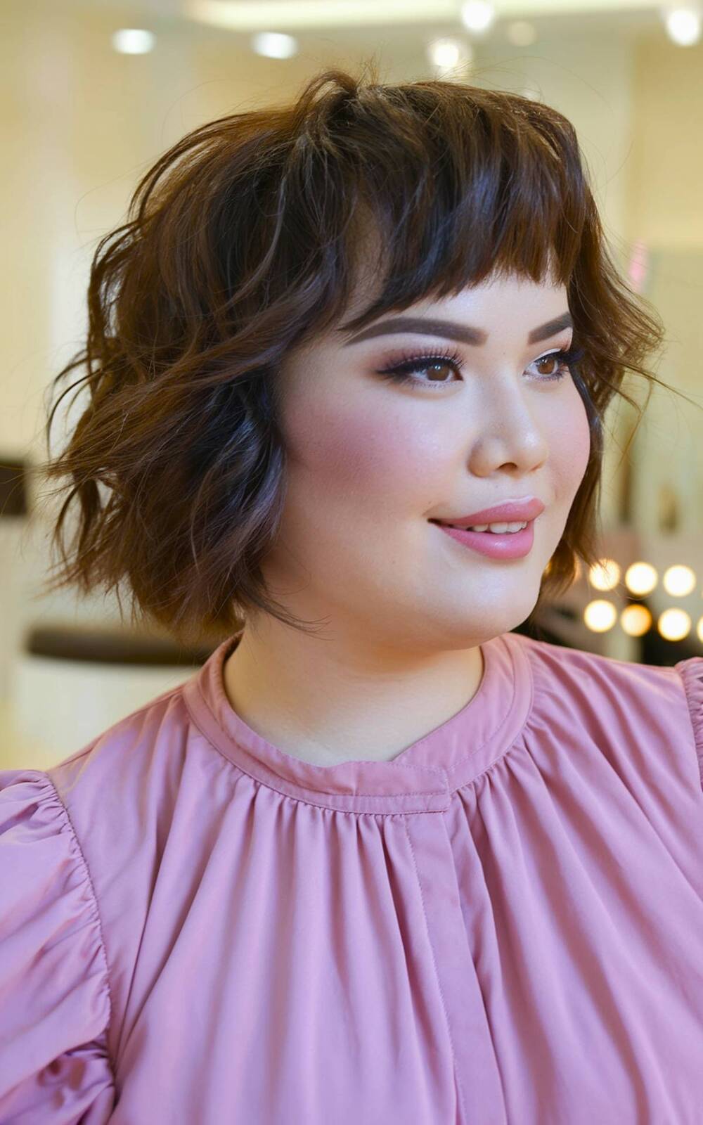 15+ Flattering Wavy Hair with Bangs Styles for Round Faces in 2025